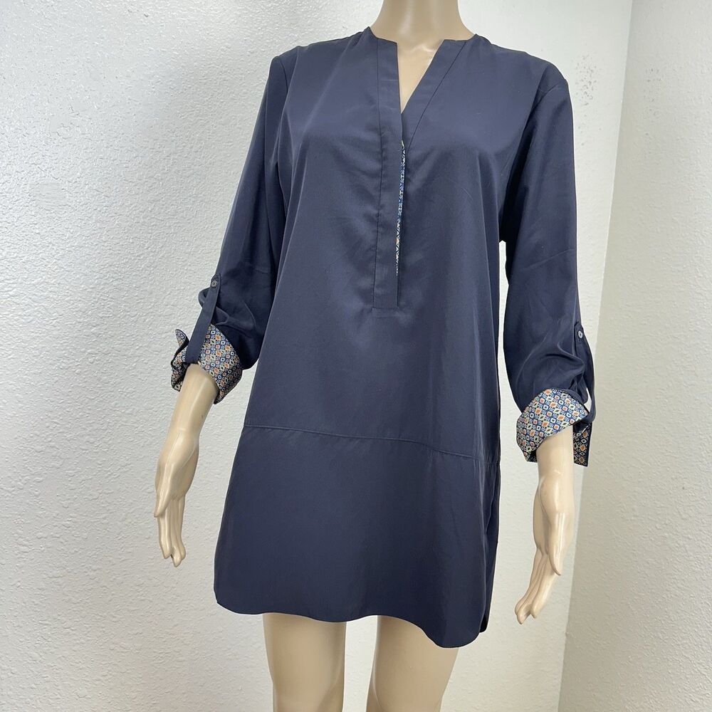 ZOA New York Shirtdress Women’s Navy Faux Silk Staple Casual Business Chic XS